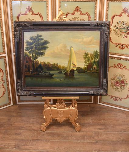 Pair Antique Dutch Oil Paintings Boat Scenes Riverscape 1860 (1 of 12)