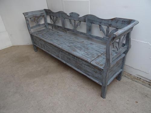 3/4 Seater Antique Pine Painted Distressed Light Grey Box Settle / Bench (1 of 9)