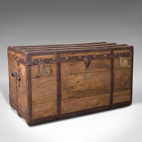 Large Antique Steamer Trunk, English, Pine, Travel, Shipping Chest, Victorian (1 of 12)