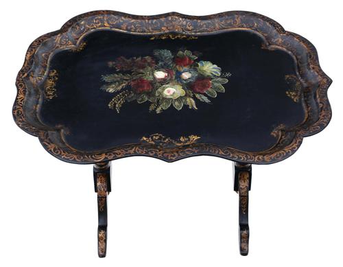 Victorian Tilt Top Decorated Black Lacquer Tray Top Coffee Table (1 of 11) Victorian Tilt Top Decorated Black Lacquer Tray Top Coffee Table (1 of 11)
