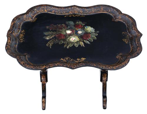 Victorian Tilt Top Decorated Black Lacquer Tray Top Coffee Table (1 of 11)