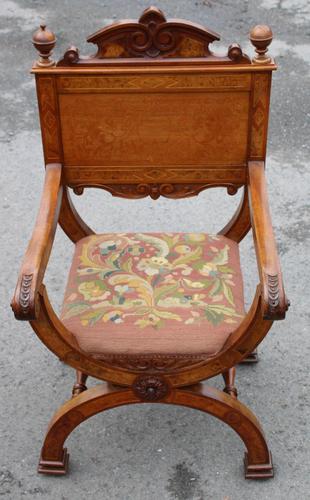 1900's Quality Walnut X Chair with Inlay & Pretty Upholstered Seat (1 of 4) 1900's Quality Walnut X Chair with Inlay & Pretty Upholstered Seat (1 of 4)