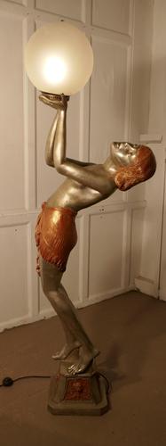 Large Art Deco Female Sculpture Floor Lamp, after Auguste Moreau signed (1 of 11)