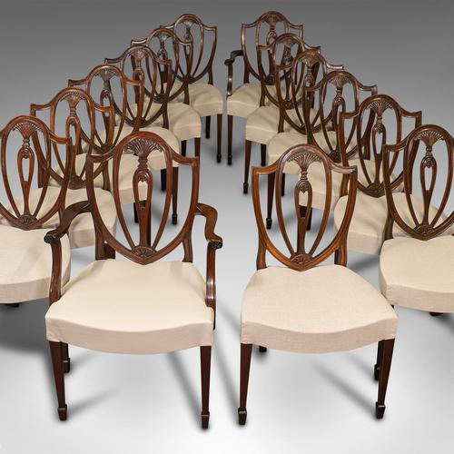 Long Set of 14 Antique Dining Chairs, English, Chippendale Revival, Victorian (1 of 12)