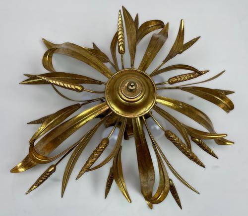 Mid Century Gilt Toleware Wheat Sheaf Flush Light (1 of 7)