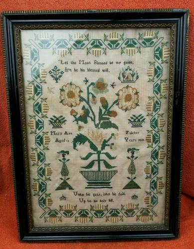 Large Antique Needlework Sampler 1835 Mary Ann Fulcher 13yrs in Frame 14" x 19" (1 of 12)