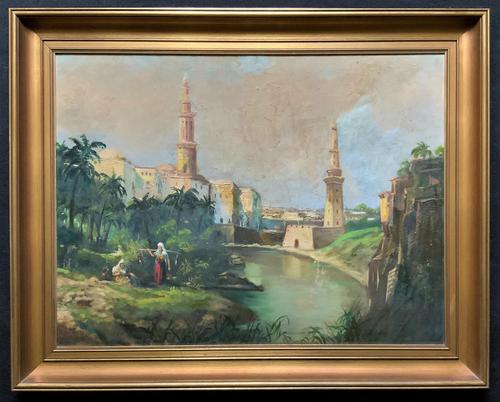 Large Early 1900s North African Cityscape with Mosque Oil Painting on Canvas (1 of 15) Large Early 1900s North African Cityscape with Mosque Oil Painting on Canvas (1 of 15)