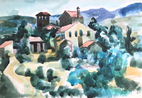 Original Watercolour 'Tuscan Village & Landscape' by Toby Horne Shepherd - Signed Bottom Right. Provenance; Helen Shepherd c.1965 (1 of 1) Original Watercolour 'Tuscan Village & Landscape' by Toby Horne Shepherd - Signed Bottom Right. Provenance; Helen Shepherd c.1965 (1 of 1)