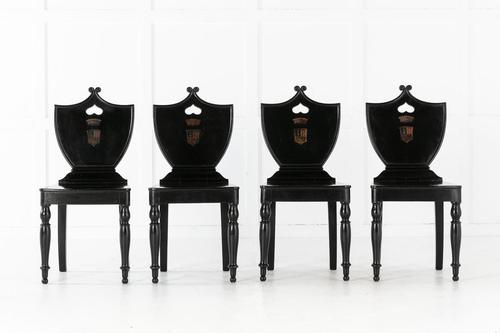 Set of Four 19th Century English Ebonised Hall Chairs (1 of 6) Set of Four 19th Century English Ebonised Hall Chairs (1 of 6)