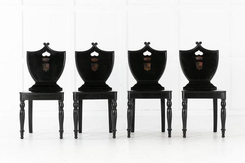 Set of Four 19th Century English Ebonised Hall Chairs (1 of 6)