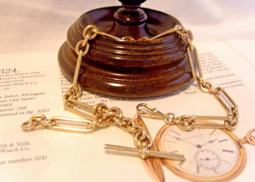 Pocket Watch Chain 12ct Gold Filled Antique 1890s Large Victorian Albert & T Bar (1 of 10)