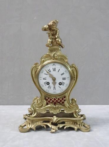 French Brass Gilt Rococo Style Mantel Clock by Samuel Marti (1 of 7)