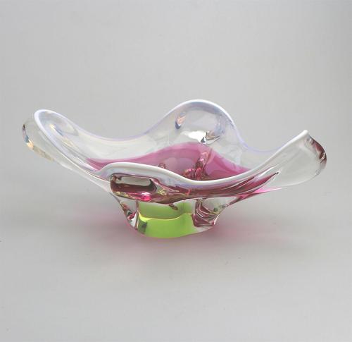 Good Retro Josef Hospodka Chribska Glassworks 'Rasberry' Bowl c.1960 (1 of 8)