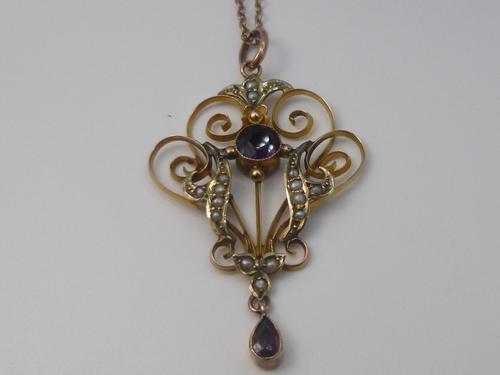 Edwardian Amethyst & Pearl Pendant & Chain (1 of 7)