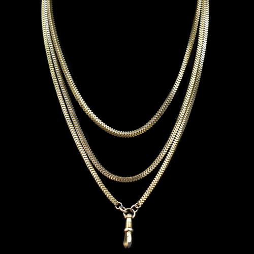 Antique Victorian Thick Long Guard Muff Snake Chain Rolled Gold Necklace with Dog Clip (1 of 9) Antique Victorian Thick Long Guard Muff Snake Chain Rolled Gold Necklace with Dog Clip (1 of 9)