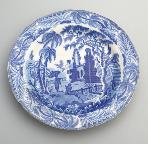 Davenport - Early Pottery Chinoiserie Ruins Blue & White Plate c.1800 (1 of 3)