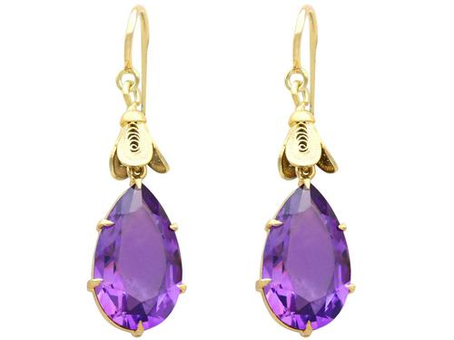 9.58ct Amethyst & 15ct Yellow Gold Drop Earrings - Antique c.1890 (1 of 9) 9.58ct Amethyst & 15ct Yellow Gold Drop Earrings - Antique c.1890 (1 of 9)