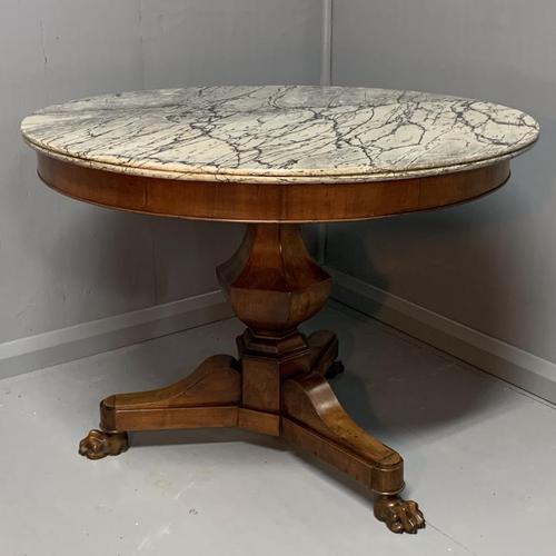 Grey Marble Top Walnut Gueridon Centre Table (1 of 5)