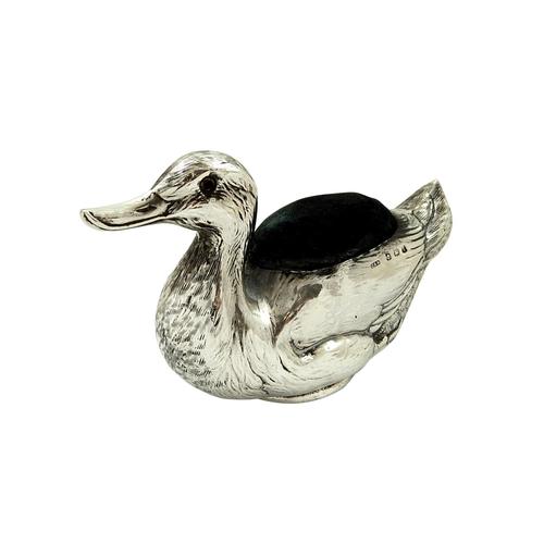 Large Antique Sterling Silver Duck Pin Cushion 1915 (1 of 9)