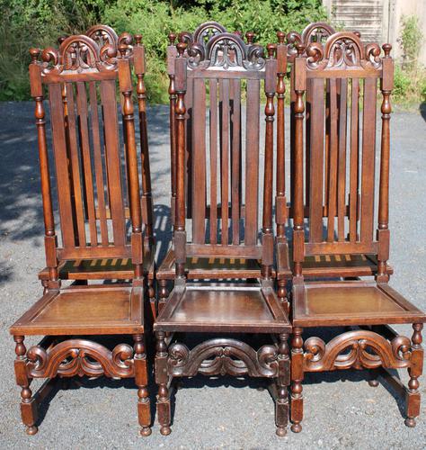 1900's Set 6 Carved Highback Oak Dining Chairs -carolean Style (1 of 5) 1900's Set 6 Carved Highback Oak Dining Chairs -carolean Style (1 of 5)