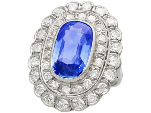 6.25 ct Ceylon Sapphire & 3.75ct Diamond, Platinum Dress Ring c.1930 (1 of 12) 6.25 ct Ceylon Sapphire & 3.75ct Diamond, Platinum Dress Ring c.1930 (1 of 12)