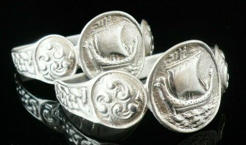 Sterling Silver Napkin Rings, Pair Celtic Viking Ship Design (1 of 11) Sterling Silver Napkin Rings, Pair Celtic Viking Ship Design (1 of 11)