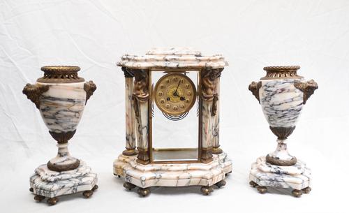 Antique French Gilt Clock Set Garniture Urns with Atlas Figures (1 of 9)