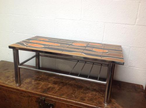 1960s Volcanic Tile Coffee Table on Chrome Supports (1 of 7)