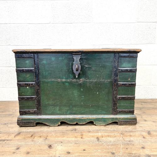 Large Distressed Painted Metal Bound Trunk (1 of 10) Large Distressed Painted Metal Bound Trunk (1 of 10)