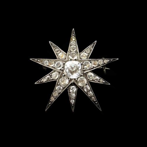 Antique Victorian Old Cut Paste Sterling Silver Star Brooch Pin (1 of 8)