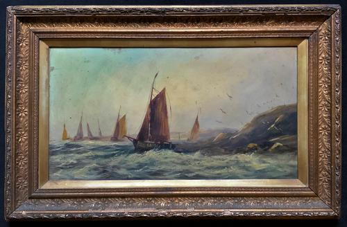 19thc (British School) Fishing Boats In Rough Seas Oil On Board Painting (1 of 13) 19thc (British School) Fishing Boats In Rough Seas Oil On Board Painting (1 of 13)