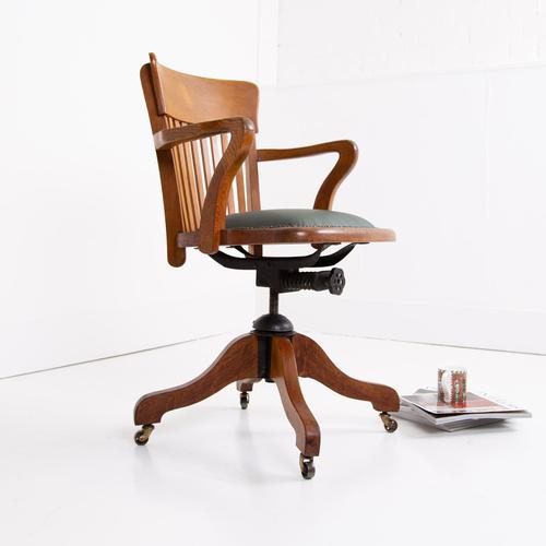 English Antique Swivel Oak Office Desk Chair (1 of 14)