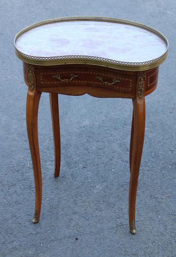 1920s Mahogany Kidney Shaped Side Table with Marble and Drawer (1 of 4)