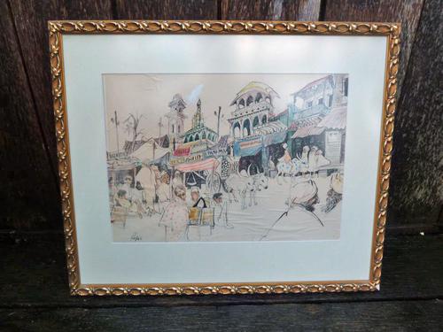 William Papas " India  " Mixed Media Painting 1970's - 6 of 6 Listed (1 of 6)