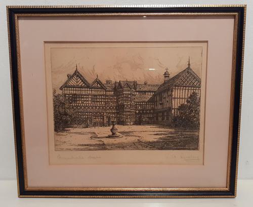 Etching by RA Riseley, "Bramhall Hall" (1 of 4) Etching by RA Riseley, "Bramhall Hall" (1 of 4)