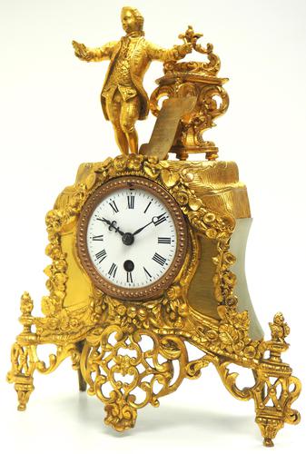 Superb Timepiece Mantle Clock -  Antique 8 Day French Poet Figural Ormolu Mantel Clock (1 of 11)