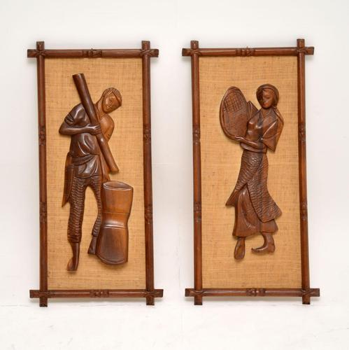 1960’s Pair of Carved Walnut Decorative Reliefs Wall Art (1 of 11) 1960’s Pair of Carved Walnut Decorative Reliefs Wall Art (1 of 11)
