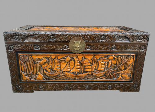 A Mid Century Chinese Carved Camphor Wood Chest (1 of 6)