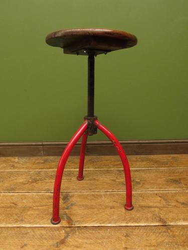 Antique Industrial Engineers, Machinists Stool, Red metal base, early 20th Century (1 of 9)