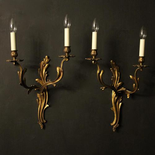 French Pair of Bronze Antique Wall Sconces (1 of 8)