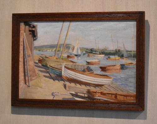 Boats in Harbour Oil Painting by Marjorie Mort (1906-1988) (1 of 6)