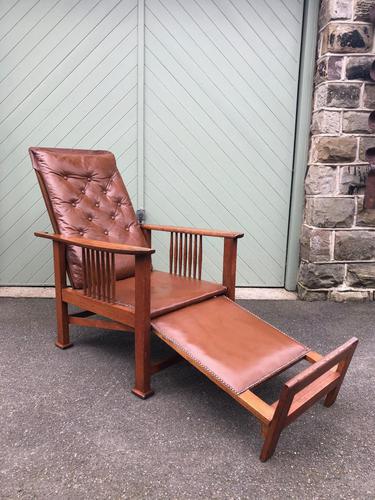 Arts & Crafts Oak & Leather Reclining Armchair (1 of 10)