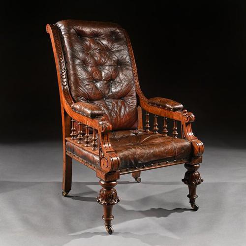 Substantial 19th Century Oak & Moroccan Leather Armchair (1 of 8)