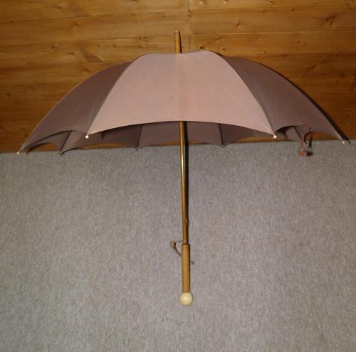 Antique Fawn Coloured Canopy Umbrella With Billiard Inspired Ball Handle (1 of 14)