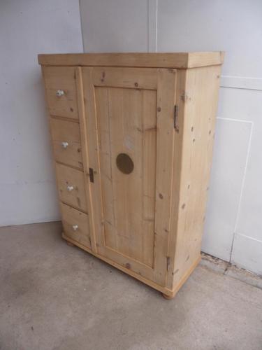 Victorian Tall Antique Pine 4 Drawer Kitchen Storage Cupboard to wax / paint (1 of 12)