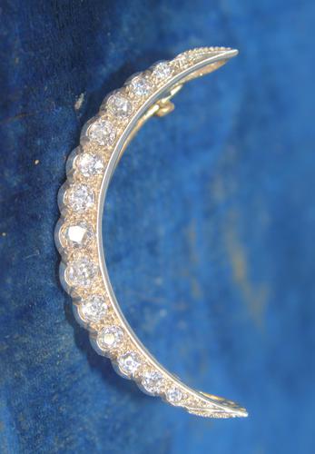 Diamond Crescent Brooch Set with 13 Old Cut Diamonds (1 of 8)