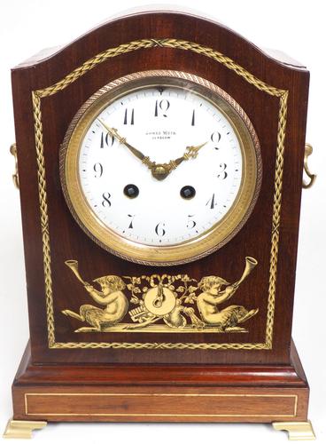 Incredible Solid Mahogany Cased Mantel Clock with Bone Inlay by James Weir (1 of 10)