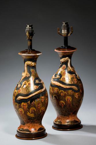 Pair of Japanese Ovoid Vase Lamps (1 of 4)