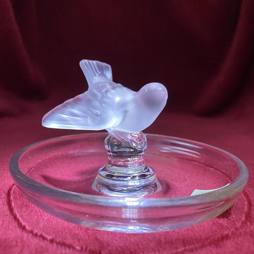 Lalique "Sparrow" Ring Dish in Clear & Frosted Glass with Original Label (1 of 9)