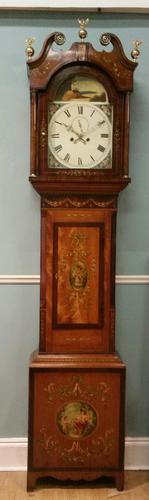 Satinwood Polychrome Painted Longcase Clock. (1 of 11) Satinwood Polychrome Painted Longcase Clock. (1 of 11)